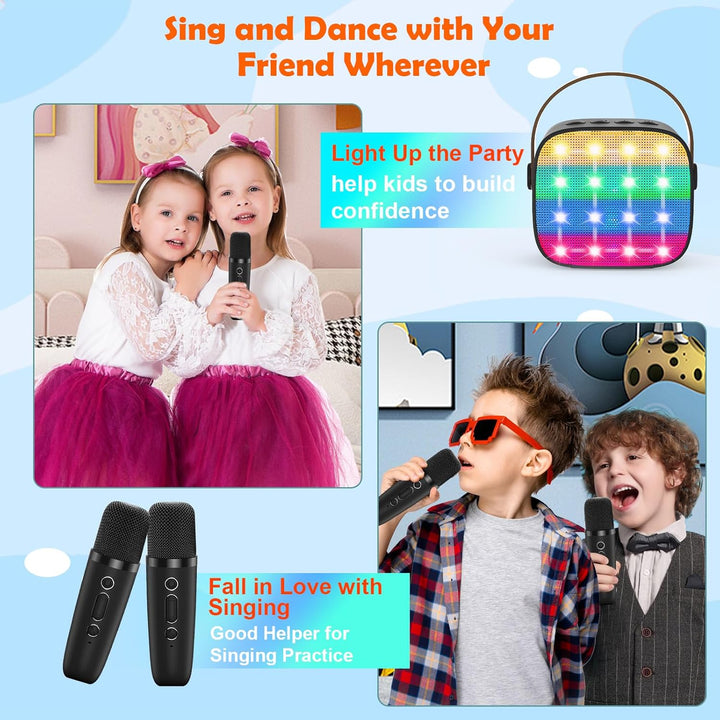 Karaoke Maschine Kinder, Mini Karaoke Maschine mit 2 Mikrofonen, Spielzeug ab 3-12 Jahre Mädchen Jun