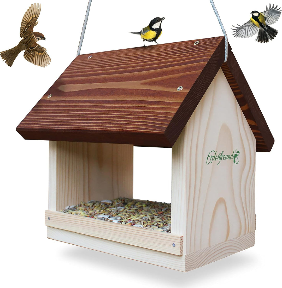 ERDENFREUND® Vogelfutterhaus 2 Grössen mit Leinenkordel reissfest Futterhaus für Vögel wetterfest mi