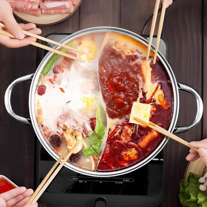 Leopacat Hot Pot Herd, Hotpot Topf, Edelstahl 2 Kammern Dualer Hot Pot Doppelgriff Kochgeschirr Hot
