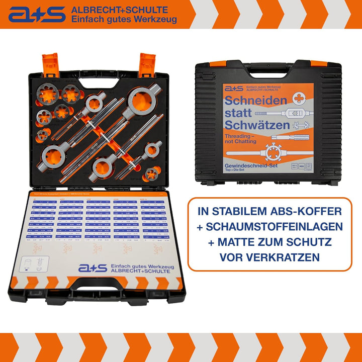 a+s HSS BSP G Rohrgewindeschneider Set | 1/8-1'', 27-tlg. | Gewindeschneider Set Zoll | Whitworth Ro