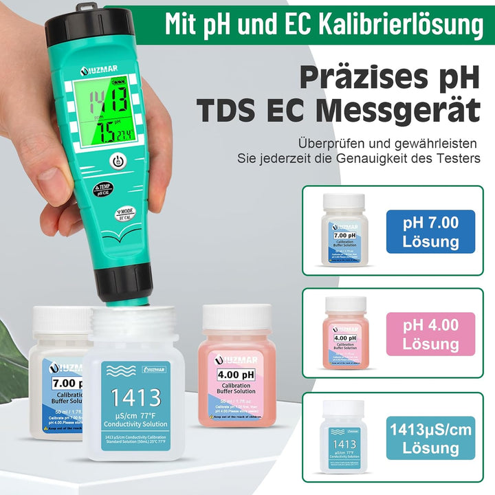 pH Wert Messgerät Hydroponik, pH EC Messgerät Grow, PPM pH Messer für Wasser Hydroponik, Gleichzeiti
