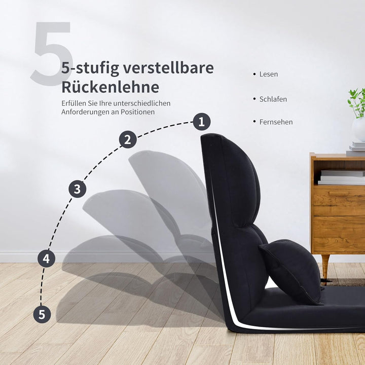 GOPLUS Bodenstuhl, Bodensessel mit 5-Fach Verstellbarer Rückenlehne &amp; Kissen, Bodensofa mit Schlaffu