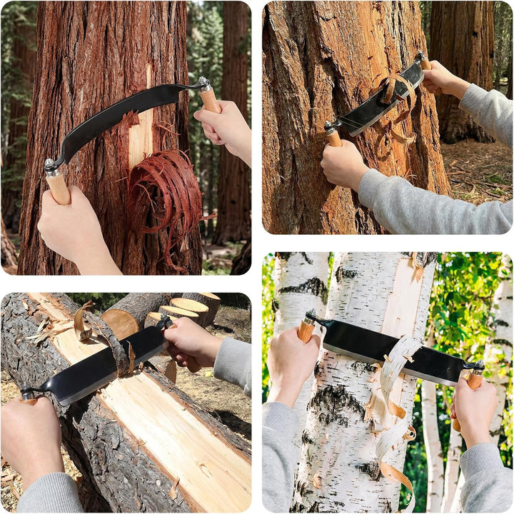 250 mm Zugmesser für Holz, Baumschäler mit komfortabler Holzgriff, Wolframstahl, Schindelmesser, Zus