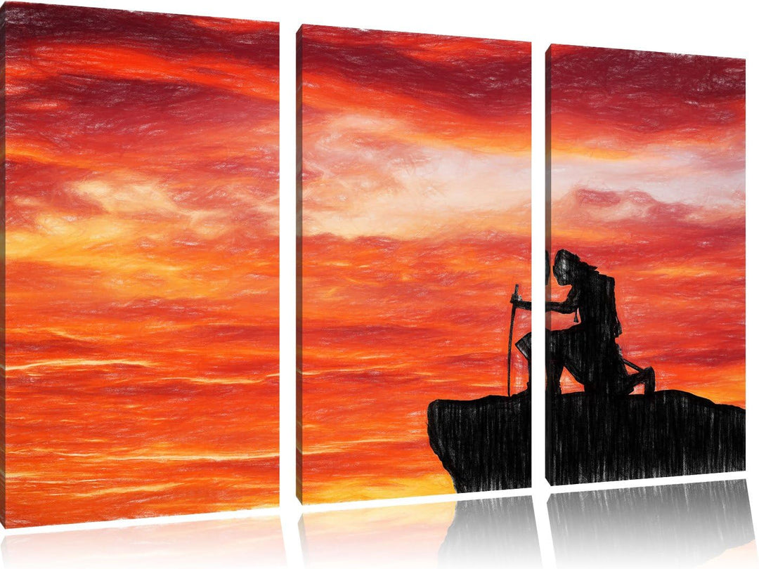 Pixxprint Samurai auf der Spitze des Berges als Leinwandbild/Grösse: 3 Teilig (120x80 cm) cm/Wandbil
