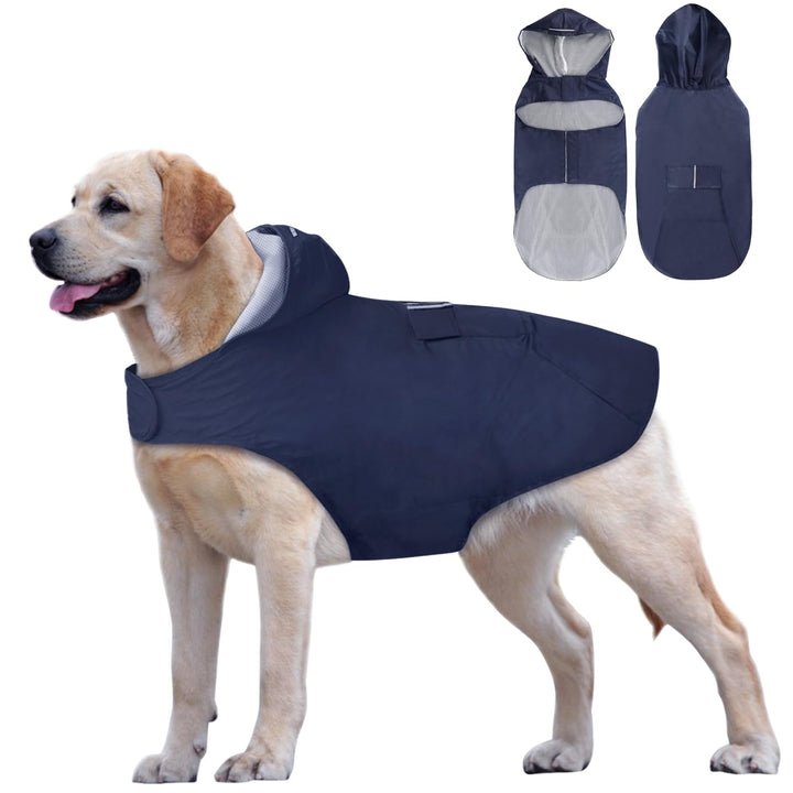 Idepet Regenmantel für Hunde, mit Kragenloch wasserdicht reflektierend Winddicht Poncho mit Kapuze f