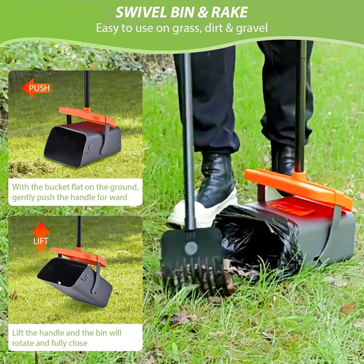 Hundekotschaufel, 117cm Kotschaufel mit Schwenkbehälter und Rechen für Grosse, Mit 35 Abfallbeuteln,