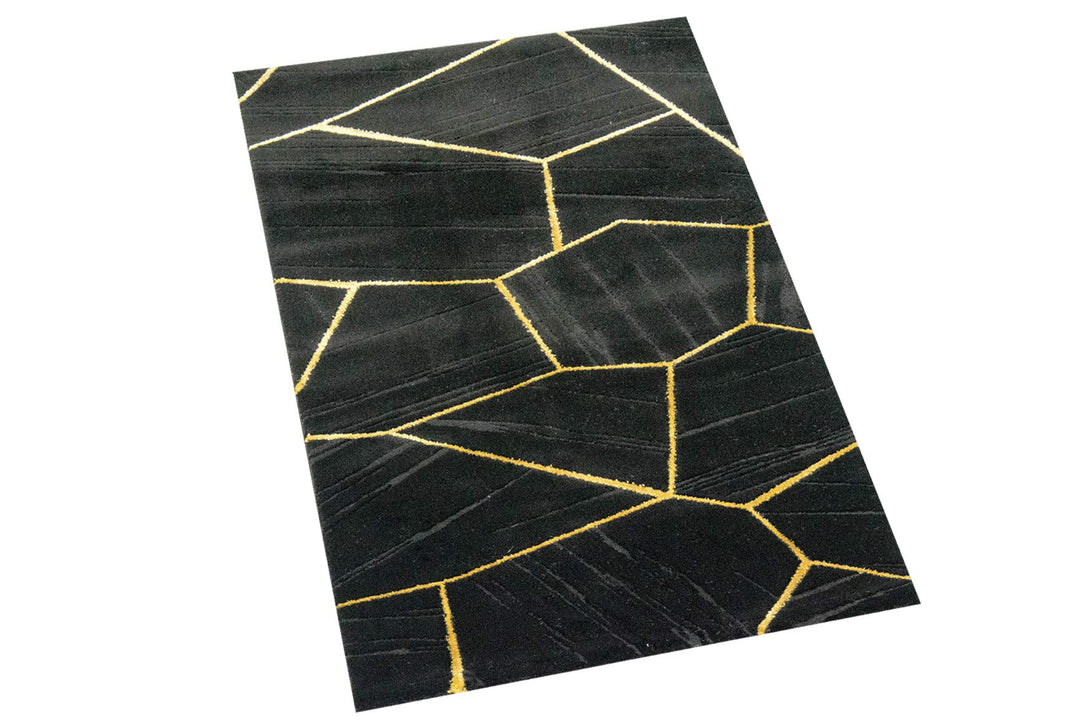 CARPETIA Teppich Wohnzimmer geometrisches Muster schwarz Gold Grösse 60x110 cm, 60x110 cm