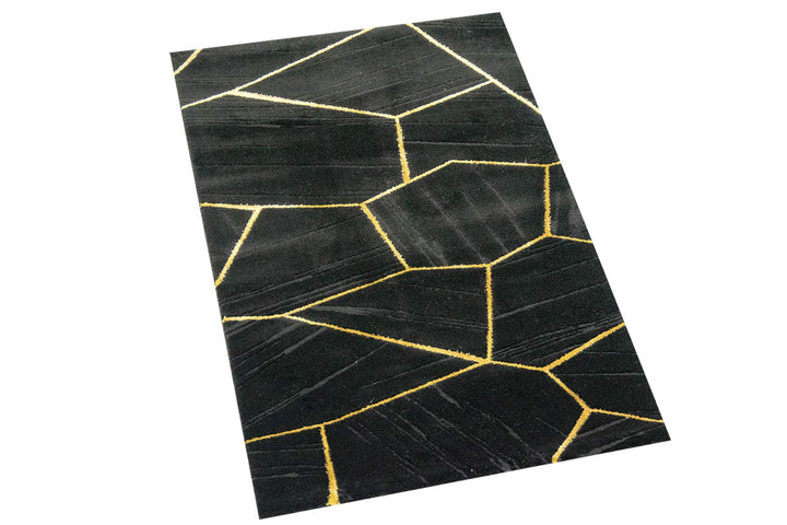 CARPETIA Teppich Wohnzimmer geometrisches Muster schwarz Gold Grösse 60x110 cm, 60x110 cm