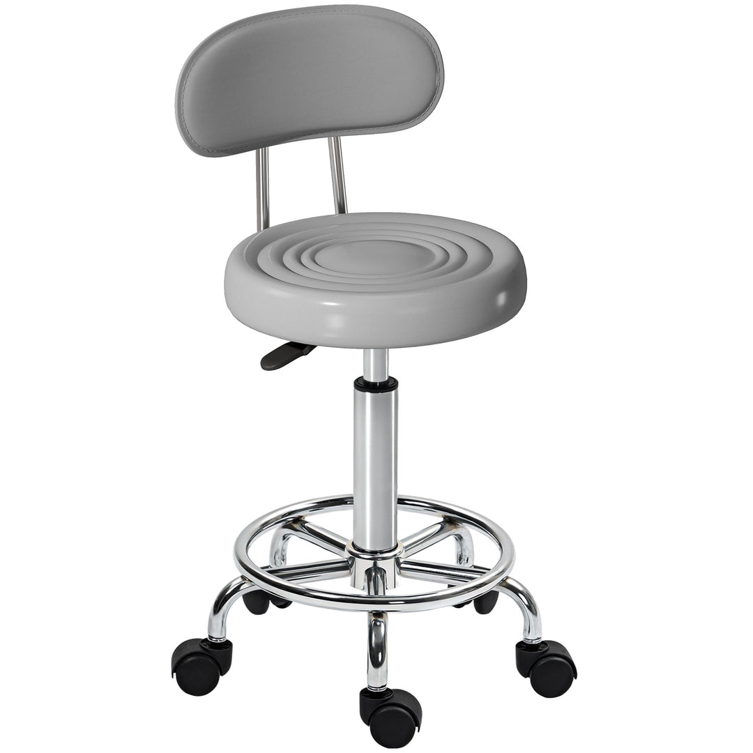 HOMCOM Rollhocker höhenverstellbar Drehhocker Drehbar Salon Hocker mit Lehne, Rädern, Arbeitshocker