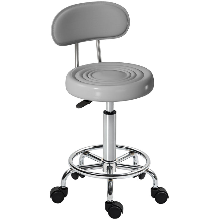 HOMCOM Rollhocker höhenverstellbar Drehhocker Drehbar Salon Hocker mit Lehne, Rädern, Arbeitshocker