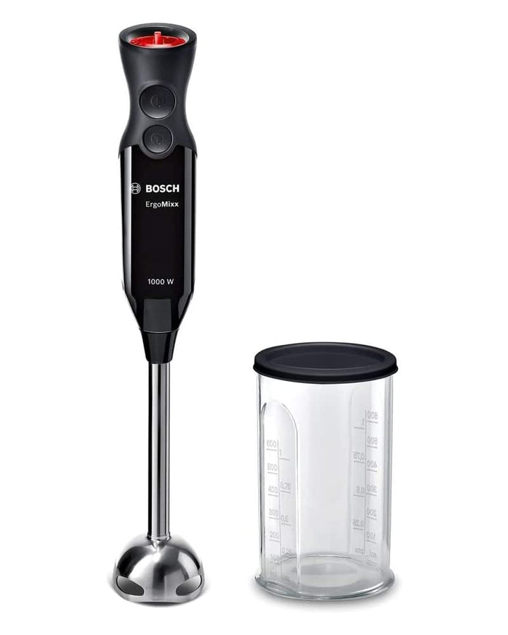Bosch Stabmixer ErgoMixx MS6CB6110, Edelstahl-Mixfuss, Mix- und Messbecher, 4-Klingen-Messer, leicht