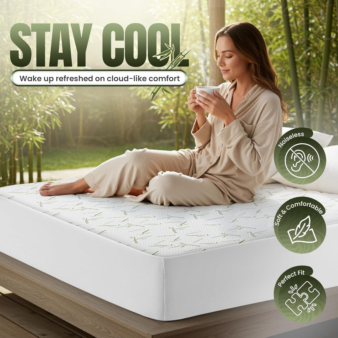 Utopia Bedding Matratzenschoner aus Bambus, hypoallergen, atmungsaktiv, kühl, ohne Vinyl Twin, USA S