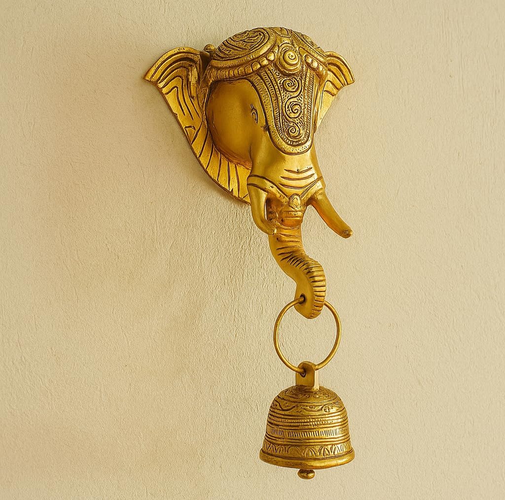 StonKraft Schöner Türklopfer mit Elefantengesicht, Türdekoration mit Messingglocke für Tür- und Wand