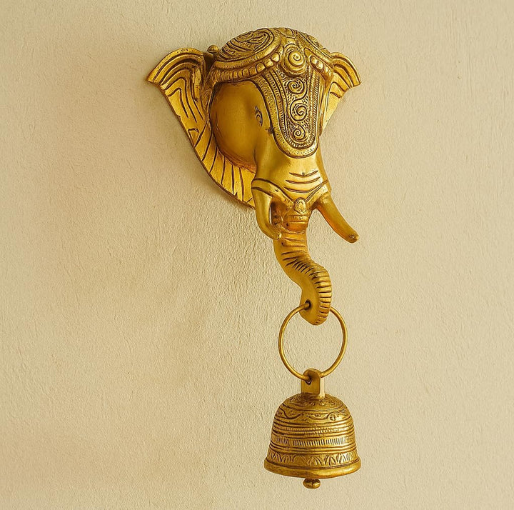 StonKraft Schöner Türklopfer mit Elefantengesicht, Türdekoration mit Messingglocke für Tür- und Wand