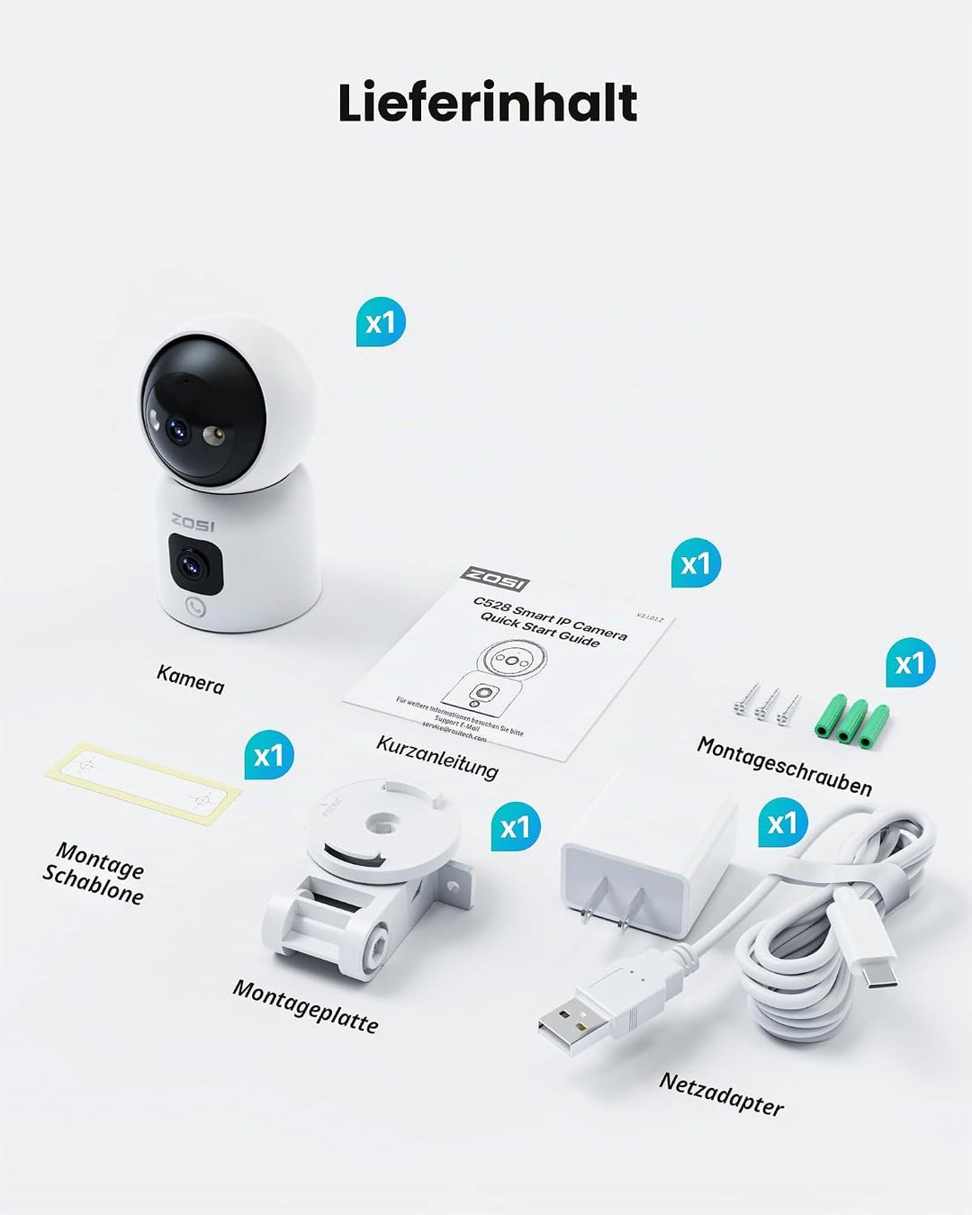ZOSI Überwachungskamera Innen mit Dual-Objektiv 3MP+3MP, 2,4/5G WLAN, Taste/OK-Geste-Anruf, KI Perso