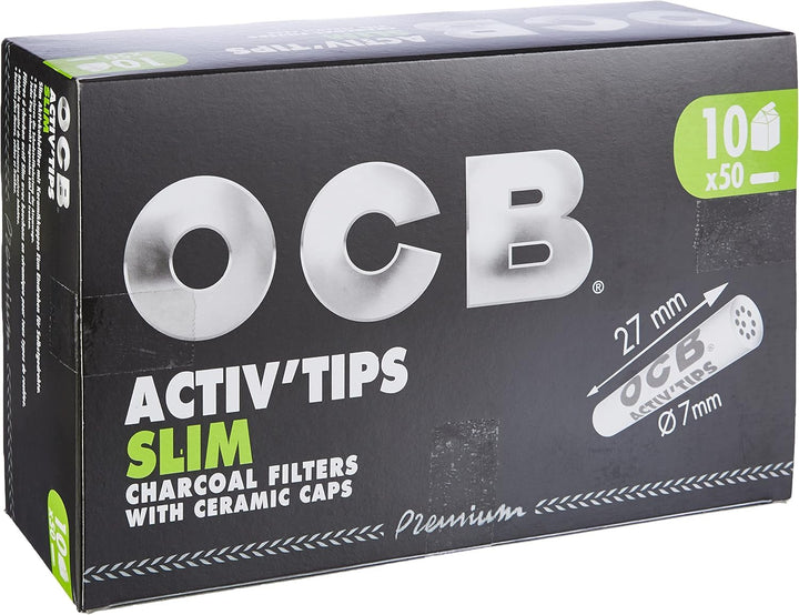 OCB Activ'Tips Slim Aktivkohlefilter mit Keramikkappen 1er pack 500 filtertips