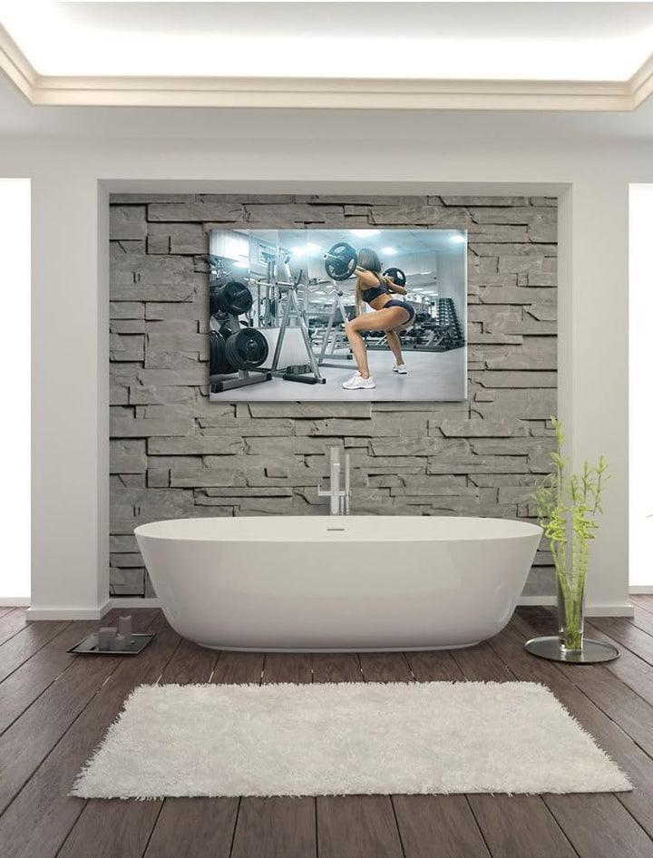 Pixxprint Sportliche Frau mit Hantelstange als Leinwandbild/Grösse: 100x70 / Wandbild/Kunstdruck/fer