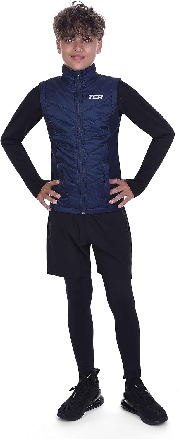 TCA Herren Excel Runner Leichte und gepolsterte Weste mit Reissverschlusstaschen S Dunkelblau, S Dun