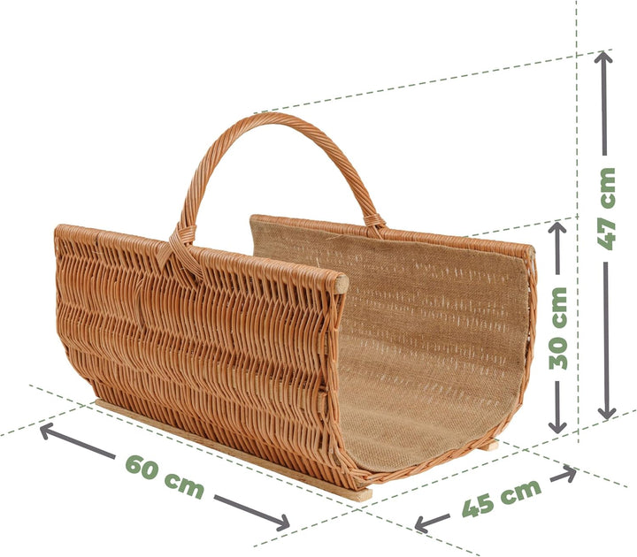 BOGATECO Weidenkorb mit Griff | Grosser Kaminkorb 60X45X30 | Handgewebt | Holzkorb mit Verstärkung 6