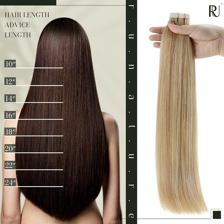 RUNATURE Tape Echthaar Extensions Blond Highlight 35cm Remy Echthaar Tape in Extensions Menschenlich