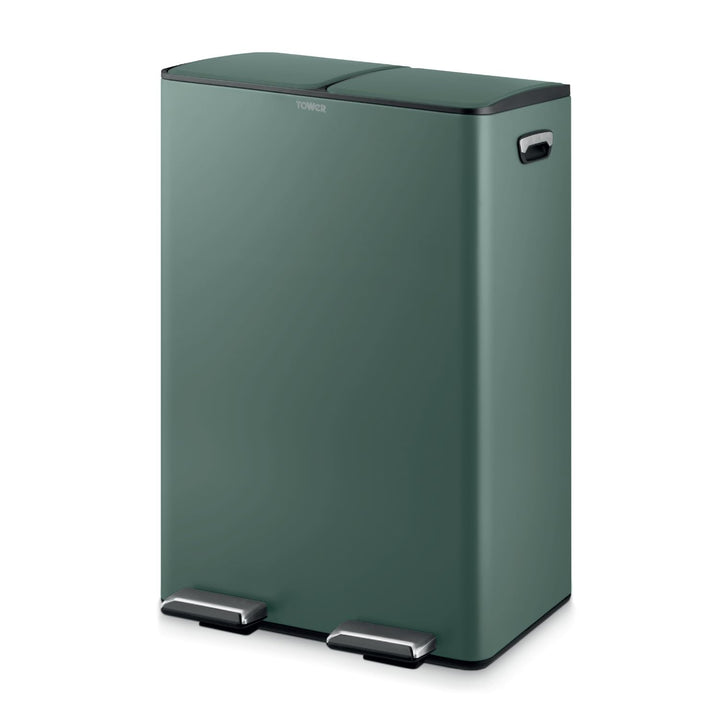 Tower T838023FOR Recycling-Treteimer mit zwei 30-Liter-Fächern, zwei Inneneimern, Körper aus Karbons