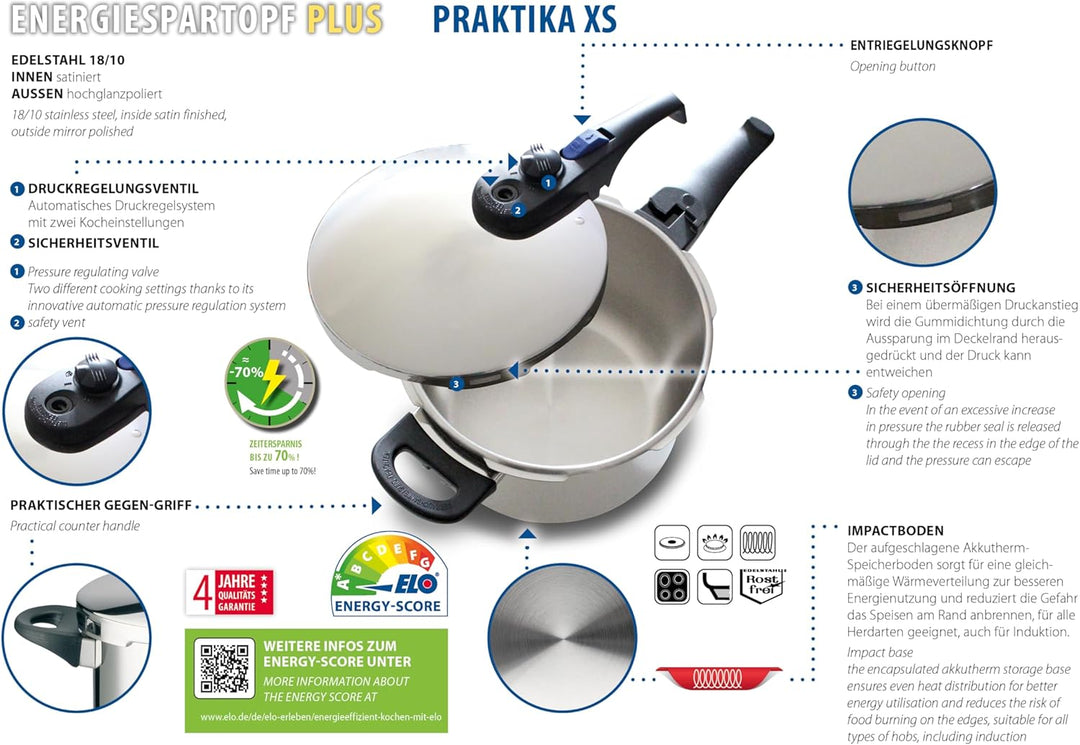 ELO 99388 Schnellkochtopf Praktika XS 2,7 Liter, 18