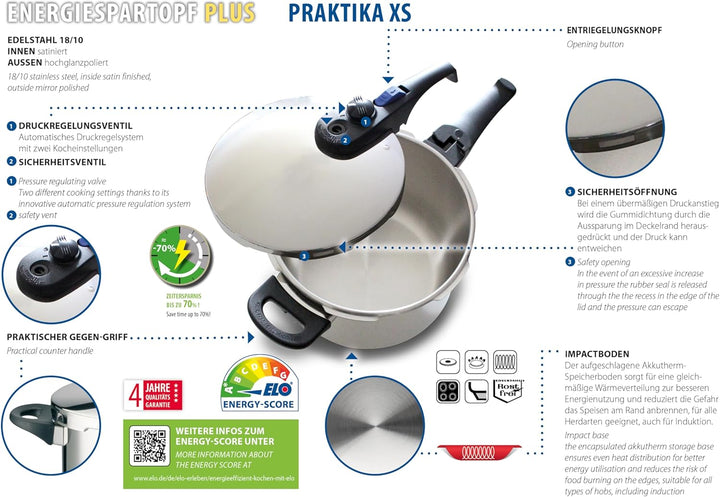 ELO 99388 Schnellkochtopf Praktika XS 2,7 Liter, 18
