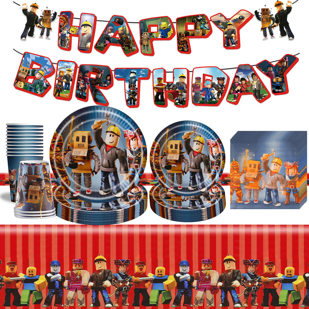 Robl Pappteller Kindergeburtstag Deko Junge- Roblx Geburtstag Geschirr Set Geburtstagsdeko Partygesc