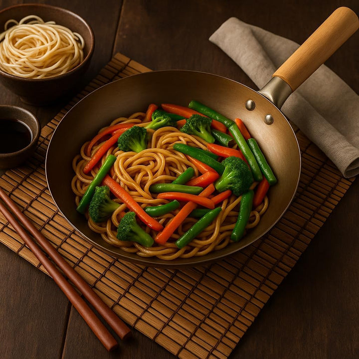 Grill-Wok Einsatz 30cm – Aus robustem Stahl | Für Gemüse, Fisch & Fleisch | WOK für perfekte Hitzezi