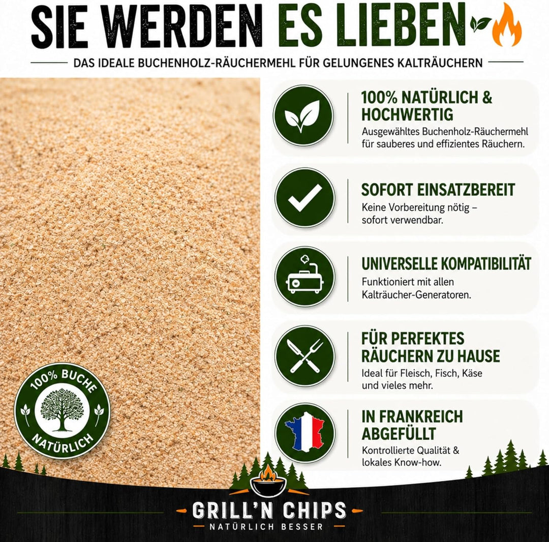 Premium Räuchermehl Buche 2,5 kg – 100% natürlich–Feine Buchenspäne (0,5 mm-1 mm) für Kalträuchern &