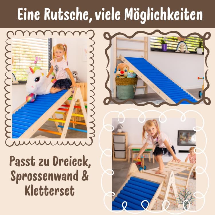 WoodsCraft - 2in1 Set: Indoor Rutsche mit Kletterdreieck | Kinderrutsche - Rollenrutsche: viele Sinn