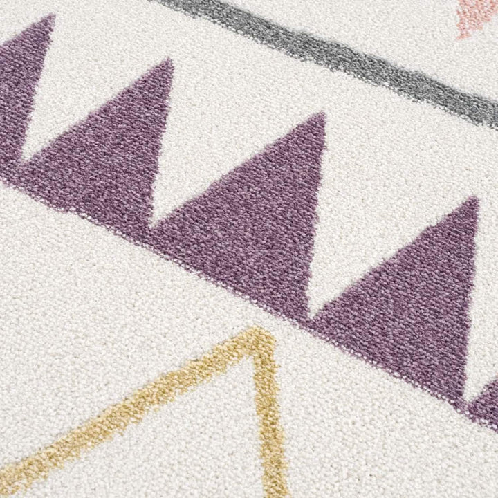 carpet city Kinderteppich - Zickzack-Motiv 120 cm Rund Creme Rosa - Kinderzimmer Teppich Modern Mädc