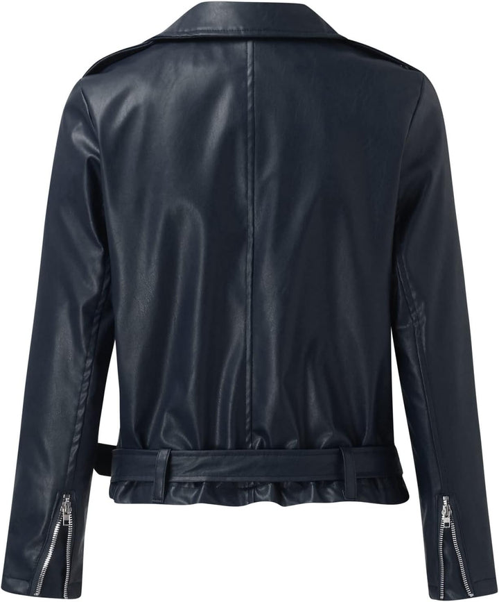 Damen Kunstlederjacke Moto Biker Lederjacke Reversjacke Für Lokomotiven Kurz Geschnittenes Oberteil
