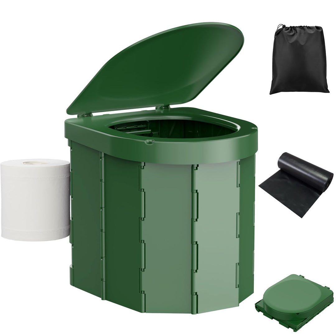 WADEO Tragbare Campingtoilette mit Deckel, 30 cm hohe Mobile Toilette mit 12 Stück Toilettenbeutel,