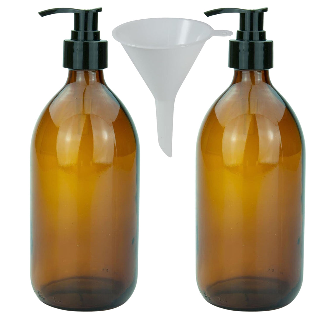 mikken 2 Seifenspender 500 ml Lotionspender aus Braunglas, BPA frei, lebensmittelecht inkl. 1 Tricht