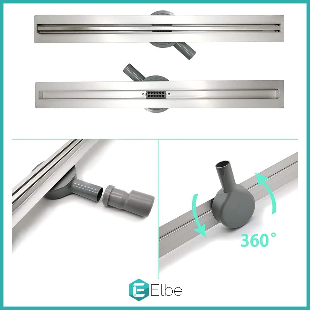Elbe Duschrinne 60cm Extra Flach 304 Edelstahl Bodenablauf Komplettset Haarsieb Bodenablauf, Siphon