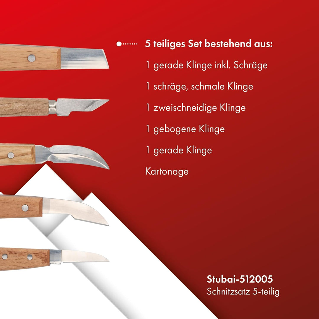 STUBAI Kerbschnitzmessersatz 5-teilig im Karton | Schnitzmesser mit Holzheft, Holzschnitzwerkzeug fü