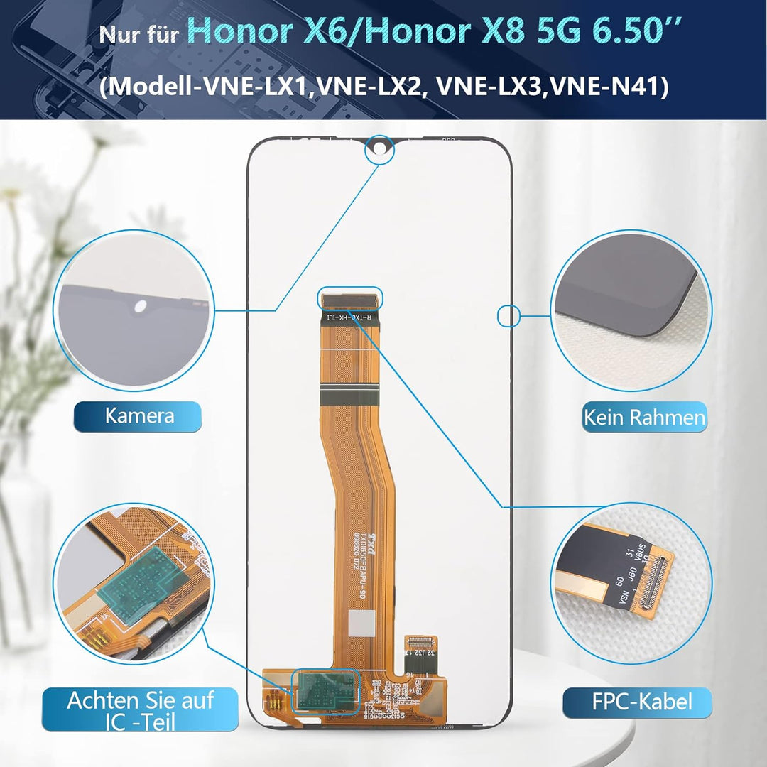 RongZy Kompatibel mit Honor X6 4G VNE-LX1 /Honor X8 5G VNE-N41 Ersatz Bildschirm LCD Display und Tou