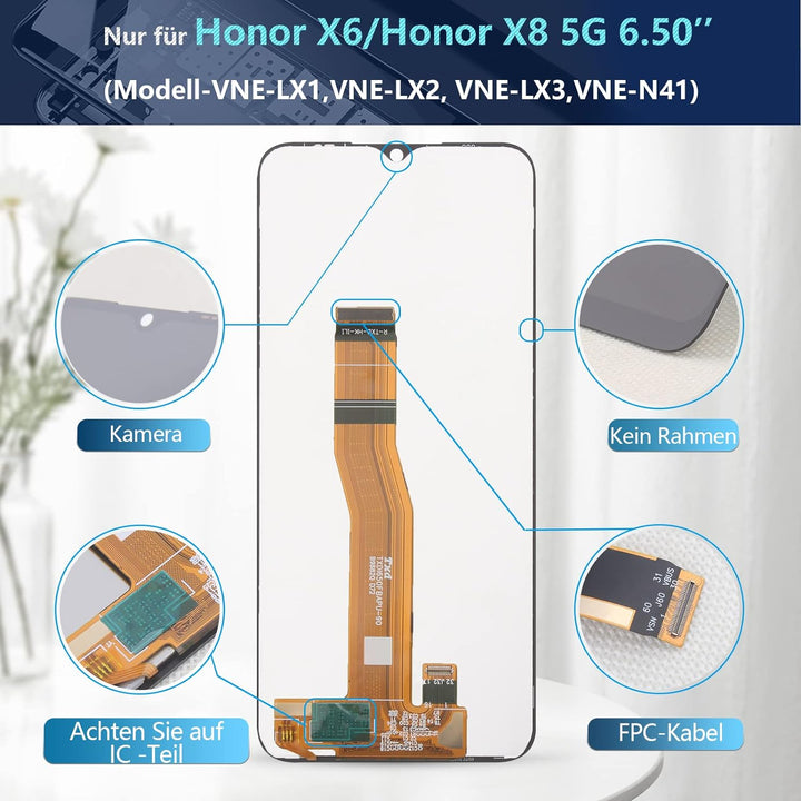 RongZy Kompatibel mit Honor X6 4G VNE-LX1 /Honor X8 5G VNE-N41 Ersatz Bildschirm LCD Display und Tou