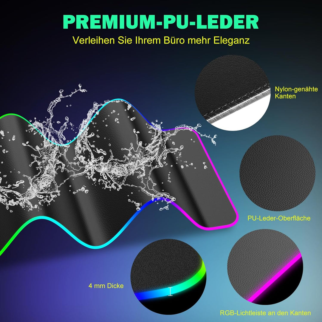 GIM PU-Leder kabelloses Ladekissen RGB Gaming Mauspad 15W, LED Mausmatte 800x300x4MM, 10 Lichtmodi e