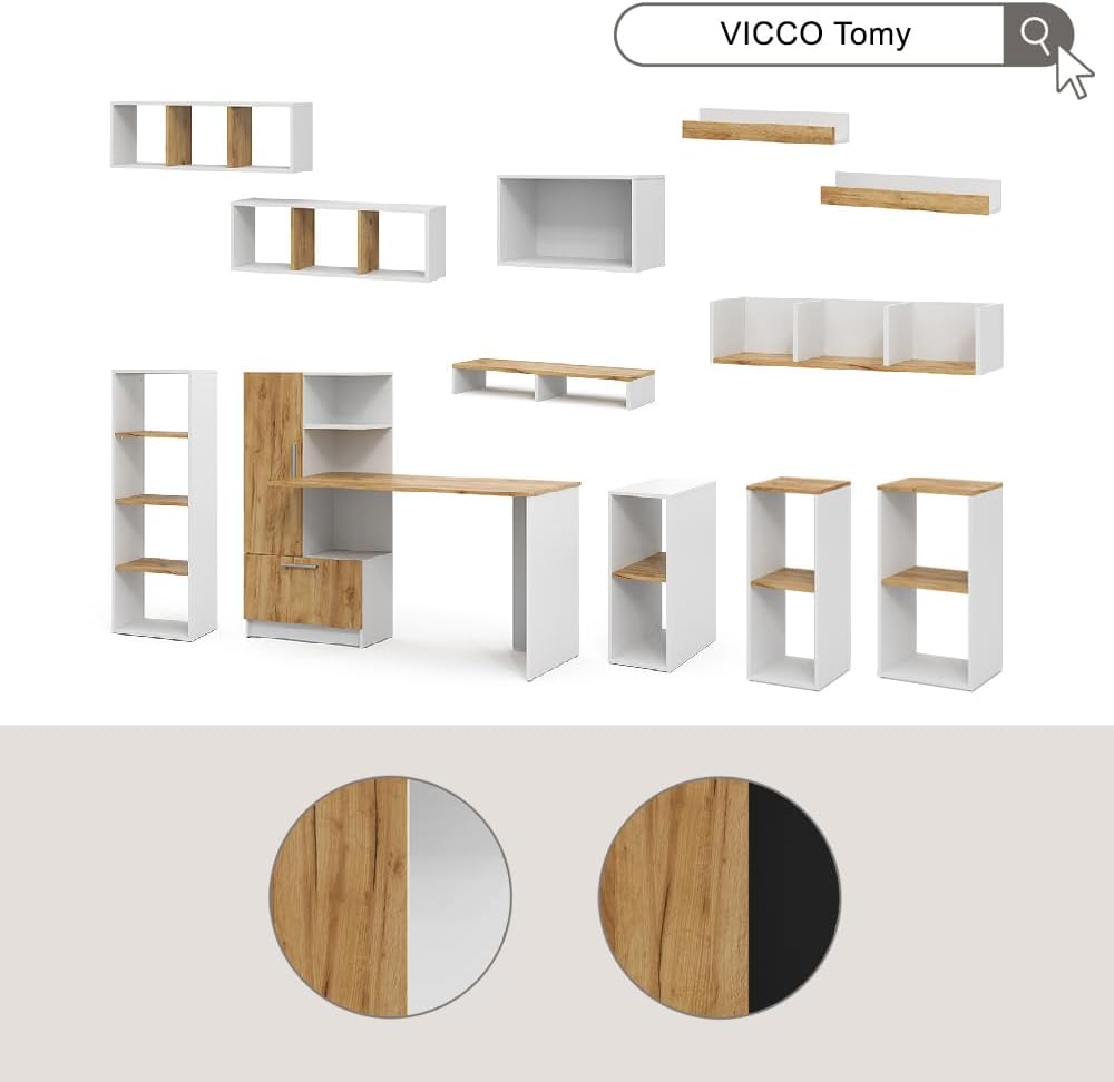 Vicco Monitorständer Tomy, Weiss/Goldkraft Eiche, 80 x 12 cm, Weiß/Goldkraft Eiche