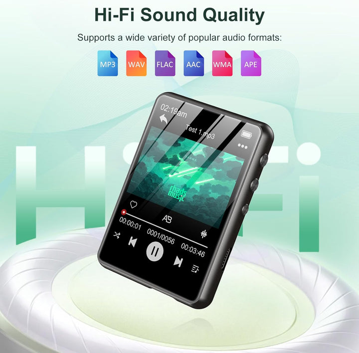 128GB MP3 Player Bluetooth 5.3, ZAQE 2.4" Full Touchscreen Tragbarer Sport MP3 Player,Eingebaute Hig