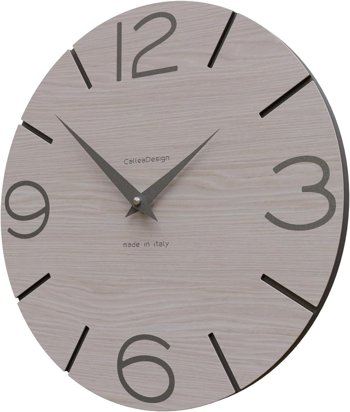 CalleaDesign Wanduhr Smile Eichenbrise und Grauer Quarz Rund 30 cm Schlichtes und modernes Design Ge