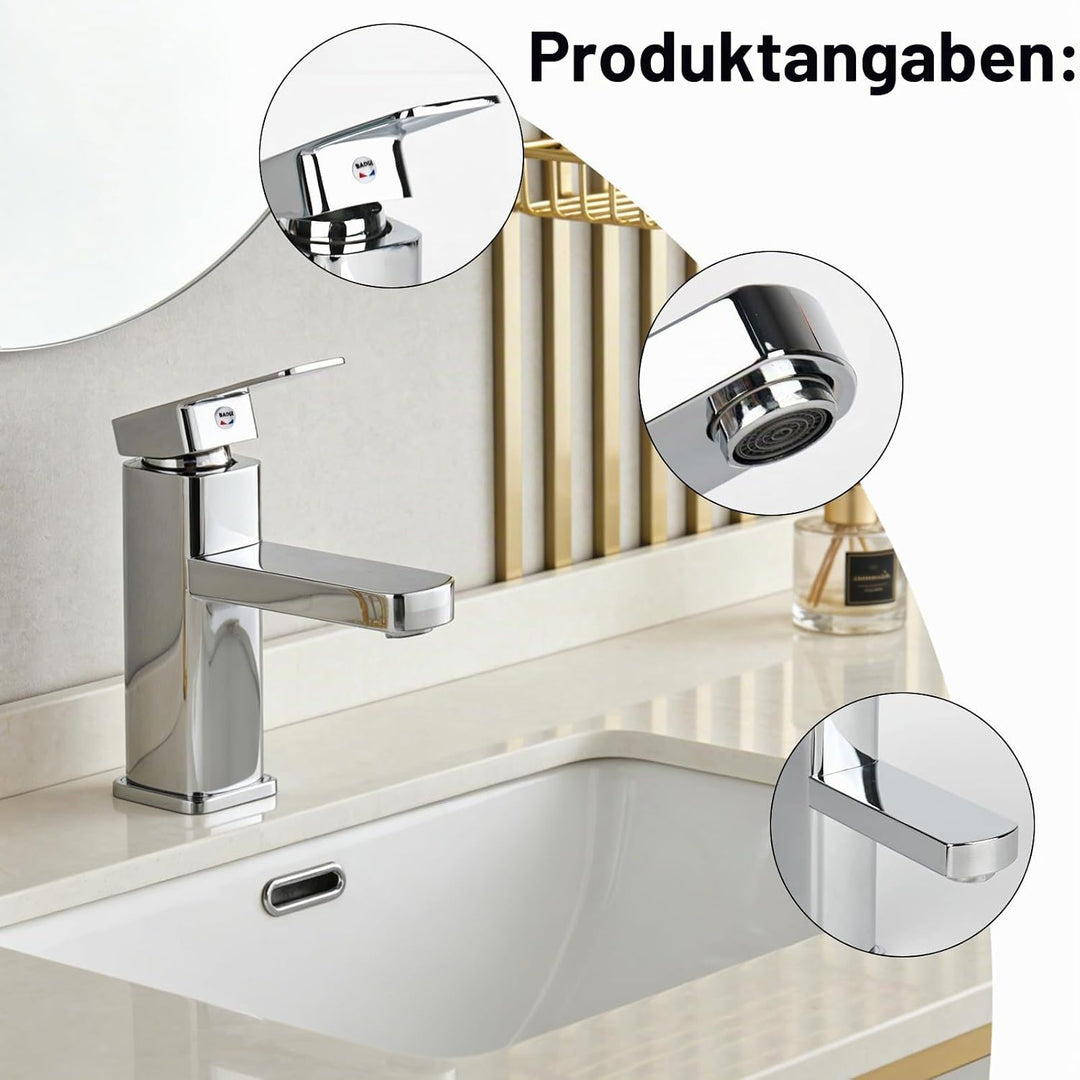 Wasserhahn Bad Waschtischarmatur Armatur Silber Waschtischmischer Warm und Kaltwasserhahn Einhebelmi