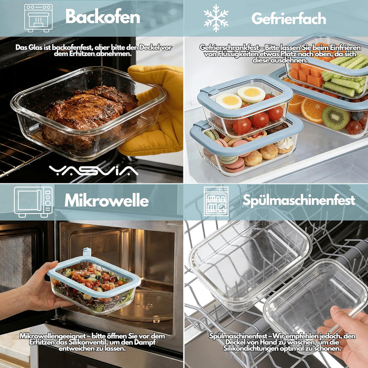 Meal Prep Glas (4x1050ml) Frischhaltedosen Set plastikfrei, Borosilikatglas Vorratsdosen, Silikondec