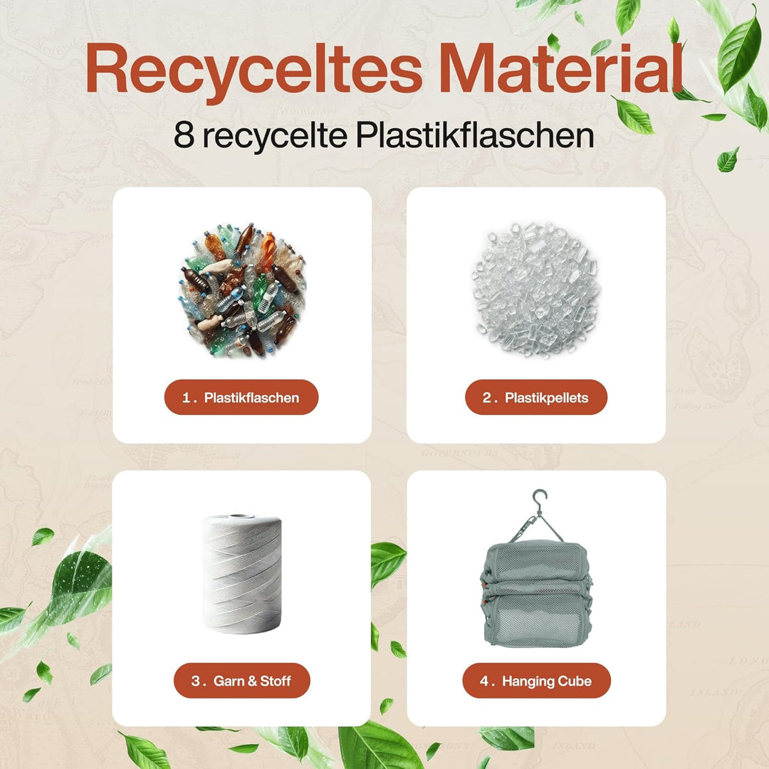 TRAVEL DUDE Hängeorganizer mit Kompression aus recycelten Plastikflaschen | Tragbare Reiseregale für