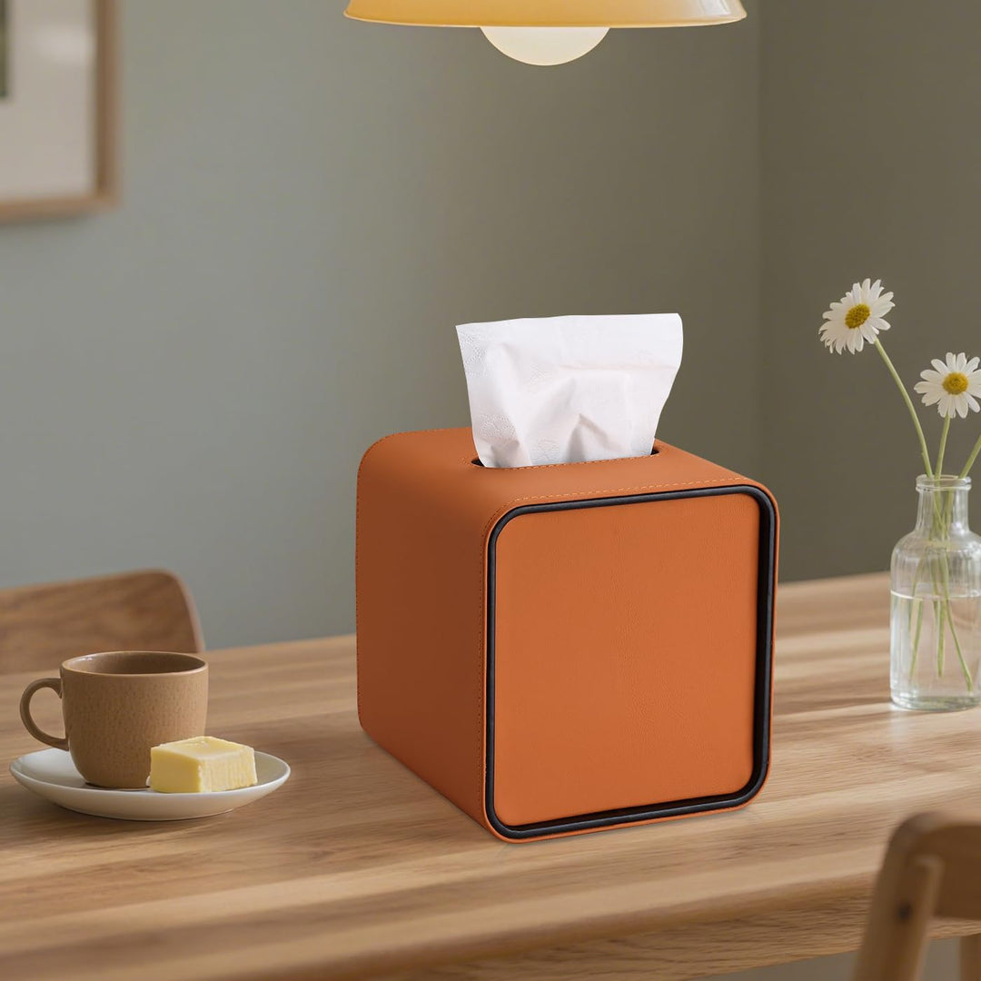 GORESE Taschentuchbox,Leder Quadratische Kosmetiktücherbox Papiertaschentuchhalter Taschentuchspende