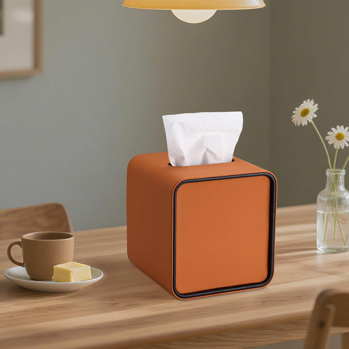 GORESE Taschentuchbox,Leder Quadratische Kosmetiktücherbox Papiertaschentuchhalter Taschentuchspende