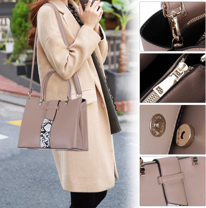 HAWEE Elegante Damen Handtasche Mittelgrosse Crossbody Henkeltasche PU Leder Shopper Umhängetasche F