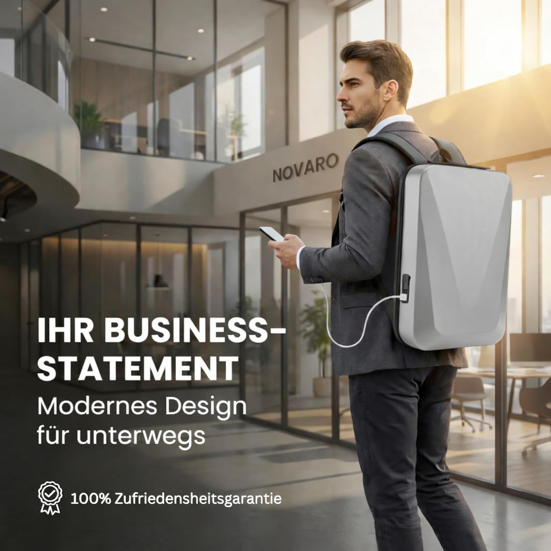 NOVARO Business Rucksack Herren mit Hartschale – 15,6 Zoll Laptop Rucksack Wasserdicht, Diebstahlsic
